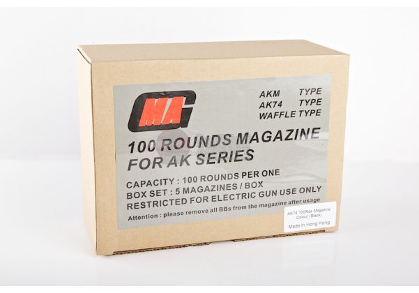 5pcs boxset MAG 100round Magazine for AK-74 Airsoft AEG Plasctic Black 