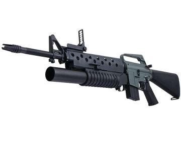 E&C M16A1 Airsoft AEG Rifle with M203 Grenade Launcher EC703 (QD 1.5 Gearbox, Blank Marking) - Black 0
