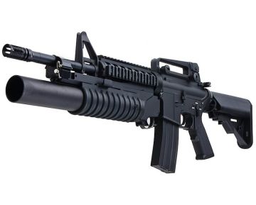 E&C M4 RIS Airsoft AEG Rifle with M203 Grenade Launcher EC707 (QD 1.5 Gearbox, Blank Marking) - Black 0