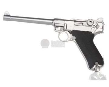 WE P08 Luger Green Gas Airsoft Pistol (6 inch, Silver) 0