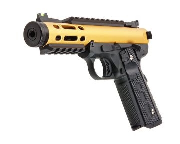 WE 1911 Galaxy Green Gas Airsoft Pistol - Gold Slide with Black Frame 0