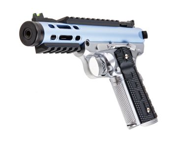 WE 1911 Galaxy Green Gas Airsoft Pistol - Blue Slide with Silver Frame 0