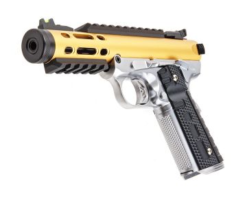 WE 1911 Galaxy Green Gas Airsoft Pistol - Gold Slide with Silver Frame 0
