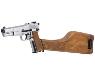 WE New Browning Hi Power MK1 w/ Stock GBB Airsoft Pistol - Silver 0