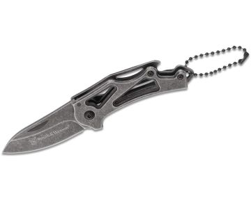 Smith & Wesson Stonewash Drop Point Frame Lock Folding Knife Keychain (1100064) 0