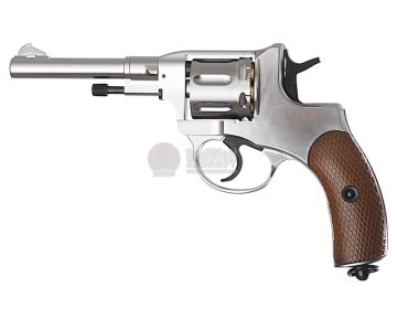 WinGun Airsoft Revolver CO2 721 Nagant M1895 (4 inch, Brown Grip, 6mm Version) - Silver 1