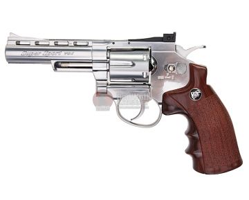 WinGun Airsoft Revolver CO2 701 (4 inch, Brown Grip, 6mm Version) - Silver