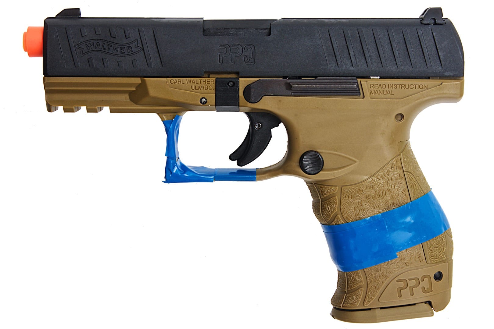 SB199 requires that airsoft pistols have bright colored tape affixed to their pistol grip and trigger guard. SB199 requires that airsoft pistols have bright colored tape affixed to their pistol grip and trigger guard.