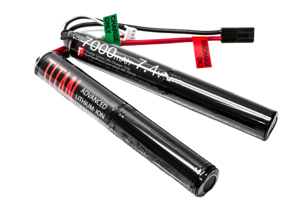 Nunchuck batteries are named aptly by their appearance and are designed for small handguards and crane stocks.